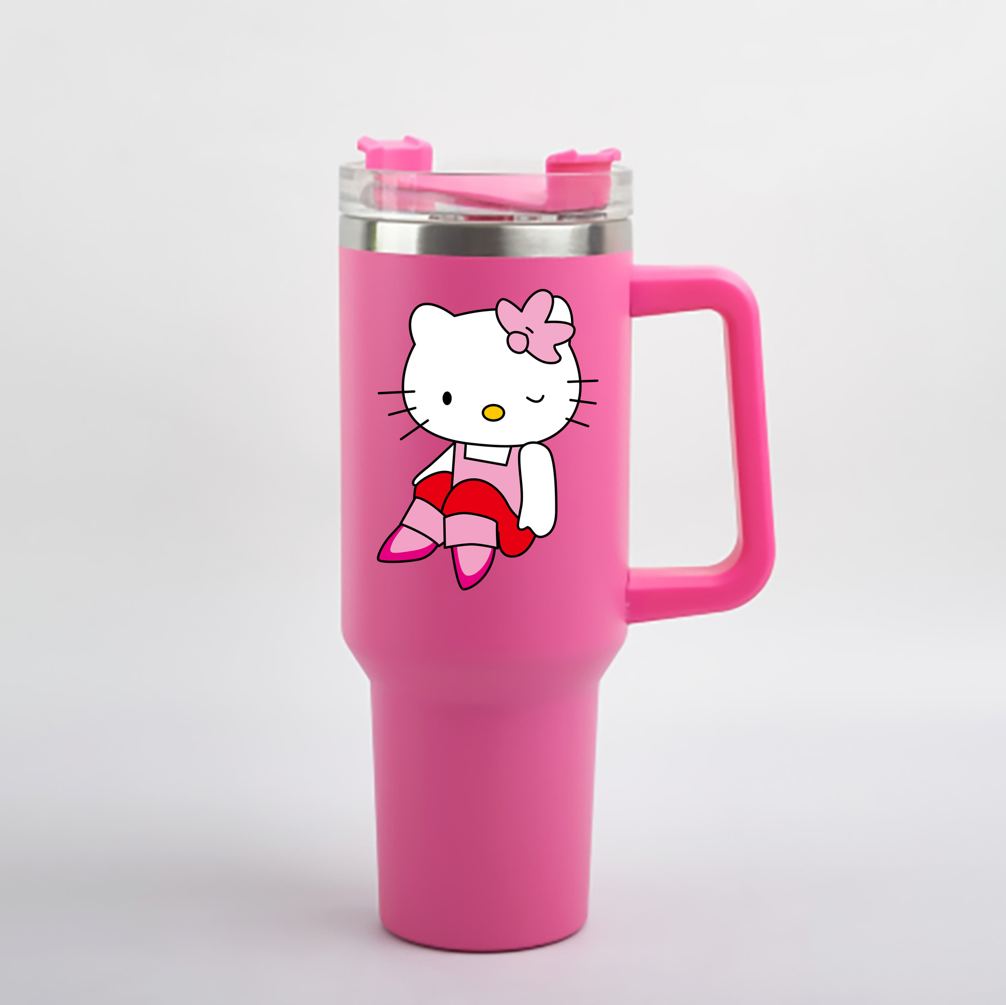 （画像用） Hello Kitty ハローキティ 1200mL車用タンブラー - クリスタルステッカー（プラスチックストロー付き）